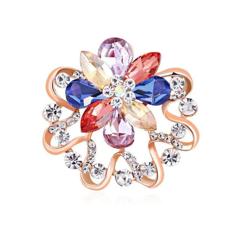 Pins Brooches Pins Brooches Women Charming Rhinestones Crystal Flower Pin Scarf Clip Jewelry Clothes Accessories Fashion Decoration Dhywh