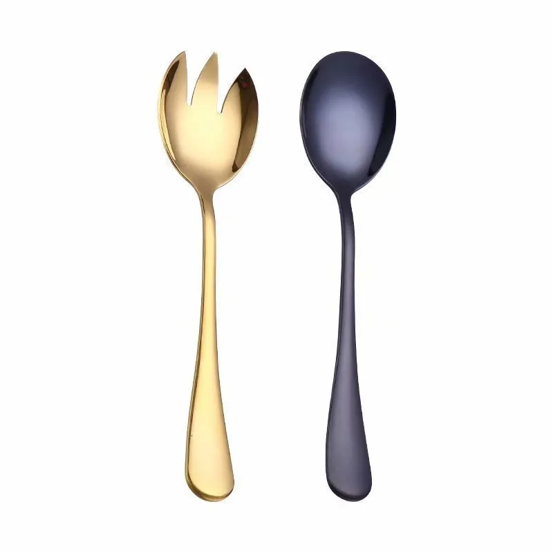 Sallad Spoon Fork Set rostfritt stål Kök Matserver Pasta redskap Public Gold Tabellery med Buffet Restaurant Tools