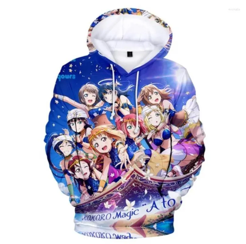 Con cappuccio maschile con cappuccio Poular Anime Cartoon Love Live 3D Fonette di stampa 3D Cosplay Costume Fashion Hoodie Yoshiko Sping Fall Pallover casual Pallover casual