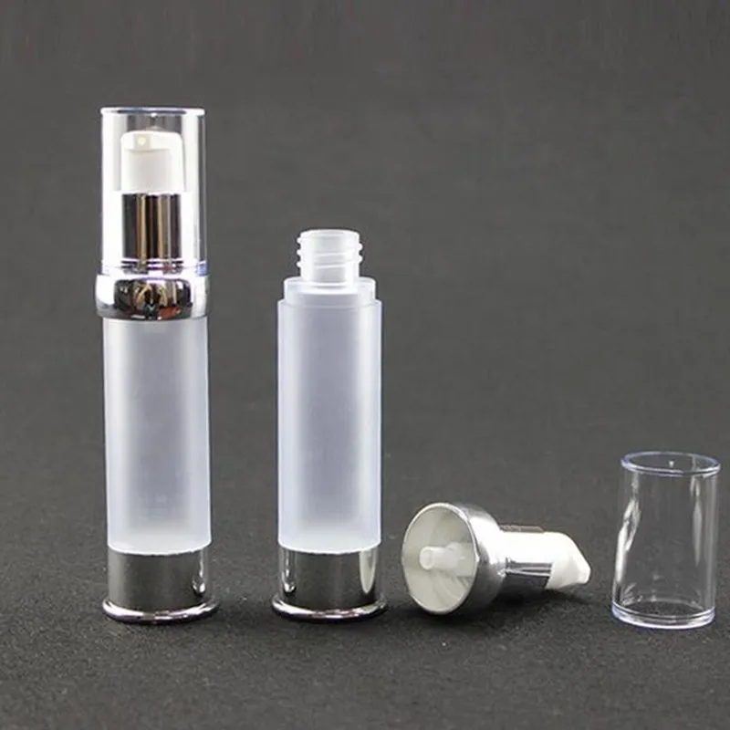 200 pièces 15 ml 20 ml 30 ml argent givré bouteille sans air bouteille de Lotion en plastique bouteille sous vide en acrylique givré avec pompe sans air #DFZF42