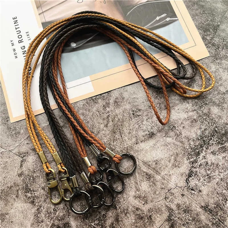 1 ST Mobiele telefoonriemen Charms Hoge kwaliteit lederen touw PU Gevlochten voor sleutels Lanyard Mobiele sleutelhangers Nek Anti-diefstal ketting Lanyards