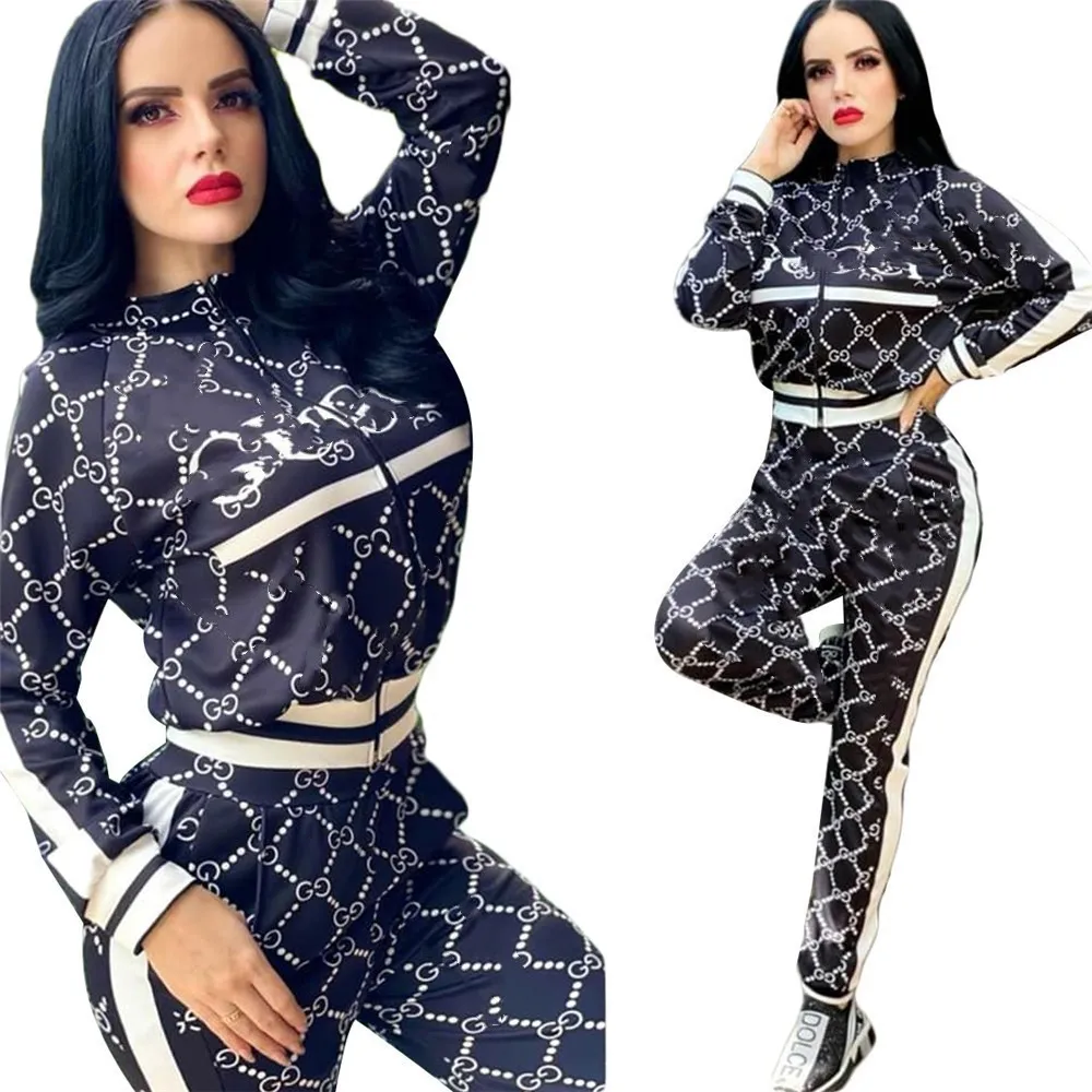 2024 Designer Brand Tracksuits Women Fall Winter Dessen Print Twee stuk set Casual Jogging Suit jasbroek Lady Outfit Standkraag Lange mouw Sweatsuit 8986-8