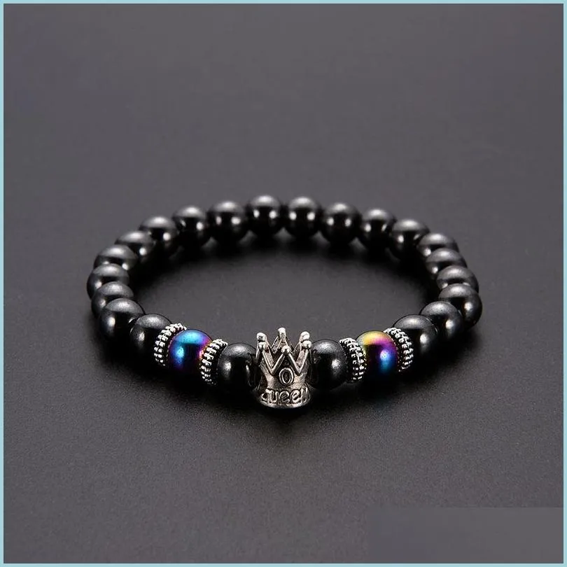 Charm Bracelets Crown Magnetic Hematite Bracelet Ancient Sier Black Beads Bracelets Women Mens Fashion Jewelry Drop Delivery Dhmec