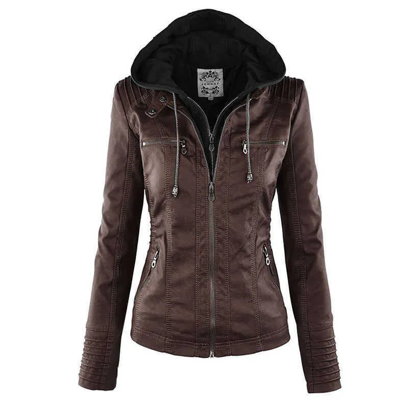 Vestes Femmes Veste en simili cuir femmes 2021 veste de base manteau femme hiver moto veste simili cuir daim PU fermeture éclair sweats à capuche vêtements d'extérieur T221105