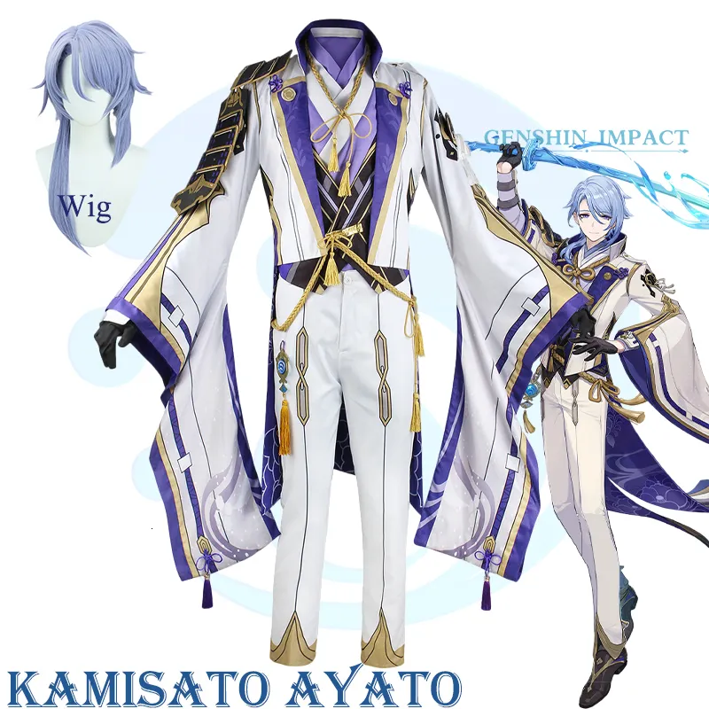 Costumi anime Genshin Impact Kamisato Ayato Costume cosplay Parrucca uniforme Halloween per uomo Gioco 221118