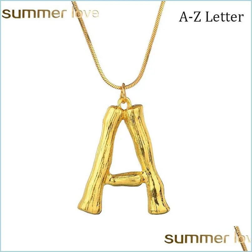 Colliers personnalisés 26 lettre initiale collier en bambou pour femmes Alphabet pendentif nom fille couleur or serpent chaîne bricolage juif Dhfyl