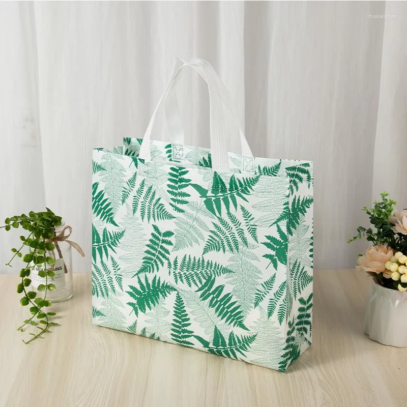 Storage Bags Home Organizers Multifunctional Non-Woven Reusable Eco Bag Green Leaves Printed Clothing/Shopping/Grocery Waterproof