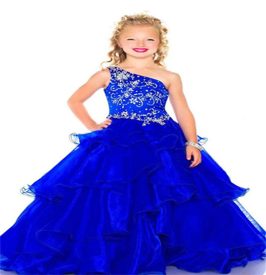 Beautiful Little Girl Beauty Pageant Dress One Shoulder Beads Dress ...