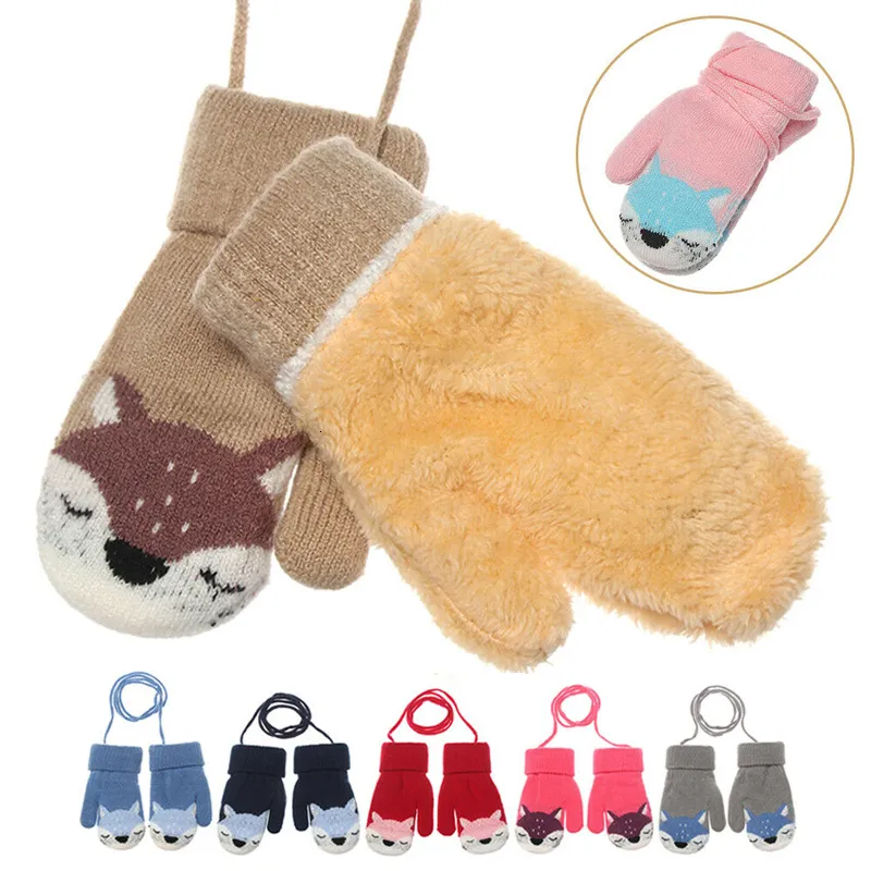 Gants pour enfants, dessins animés pour enfants de 1 à 3 ans, filles et garçons, petites mitaines d'hiver, double couche, laine tricotée et velours chaud 221118