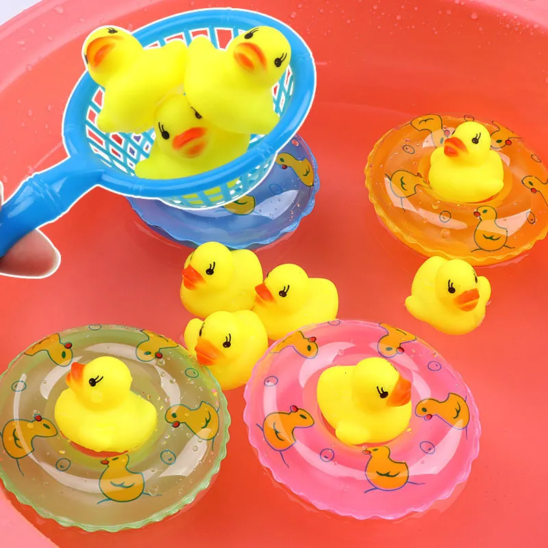 Mini Duck Toy Bath Set For Kids Rubber Floating Swimming Rings, Yellow  Ducks Fishing Net, And Toddler Water Fun From Deng08, $3.22
