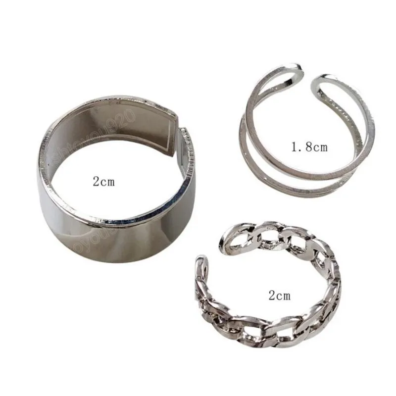 3 Teile/satz Hiphop Ringe Für Männer Frauen Kreative Öffnung Einstellbare Retro Ring Gold Silber Farbe Ring Set Mode Schmuck Geschenk