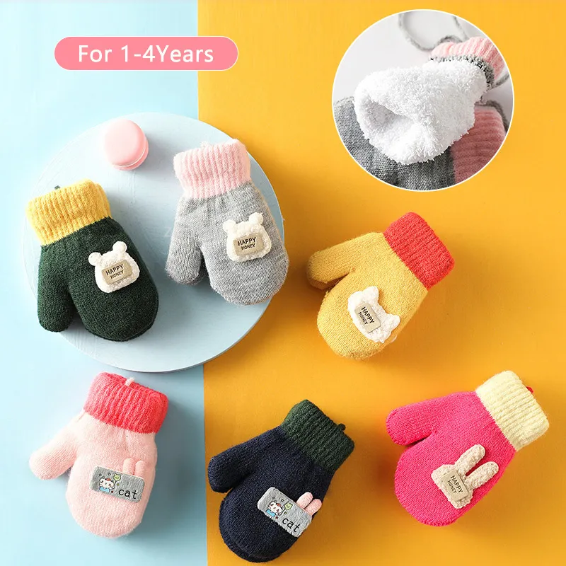 Kinder Finger Handschuhe Cartoon Baby Fäustlinge Winter Warme Kinder Mädchen Gestrickte Kinder Kleinkind Zahnen Handschuh Handschoen 221118