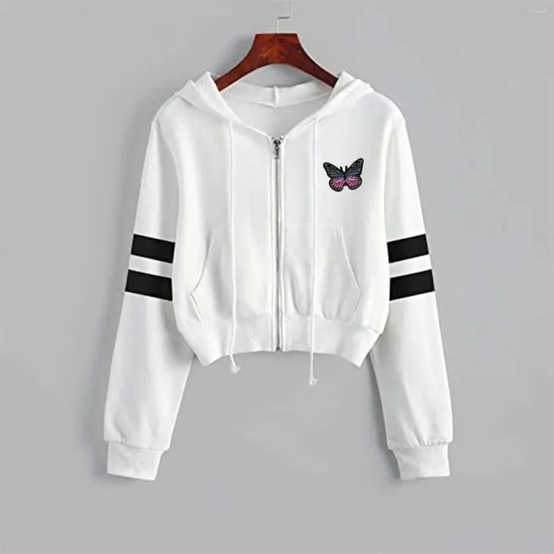 ملابس صالة الألعاب الرياضية harajuku zipper hoodies لون نسائي قوي طويل الأكمام بطباعة فراشة مطلية بالنساء للنساء moletom