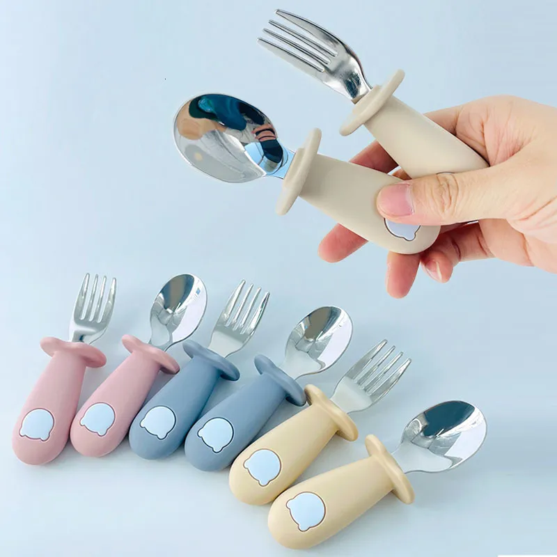 Cups Dishes Utensils Baby Cartoon Tableware Set Children Utensil Stainless Steel Toddler Dinnerware Cutlery Cartoon Infant Food Feeding Spoon Fork 221119