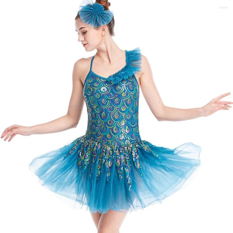 Stage Wear Ballet Dance Dress voor vrouwen pailletten tutu tupproeibare volwassen blauwe ballerina jurken kostuum JL1467