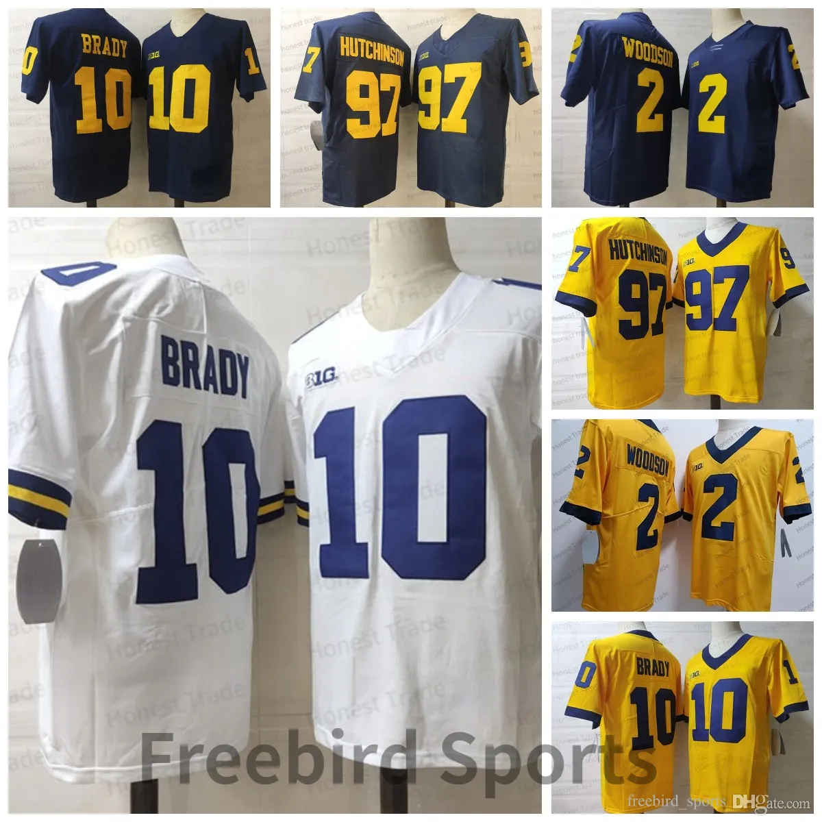 Michigan Wolverines 97 Aidan Hutchinson Futbol Forması 2 Charles Woodson 10 Tom Brady Sarı Beyaz lacivert Erkek Formaları Dikişli