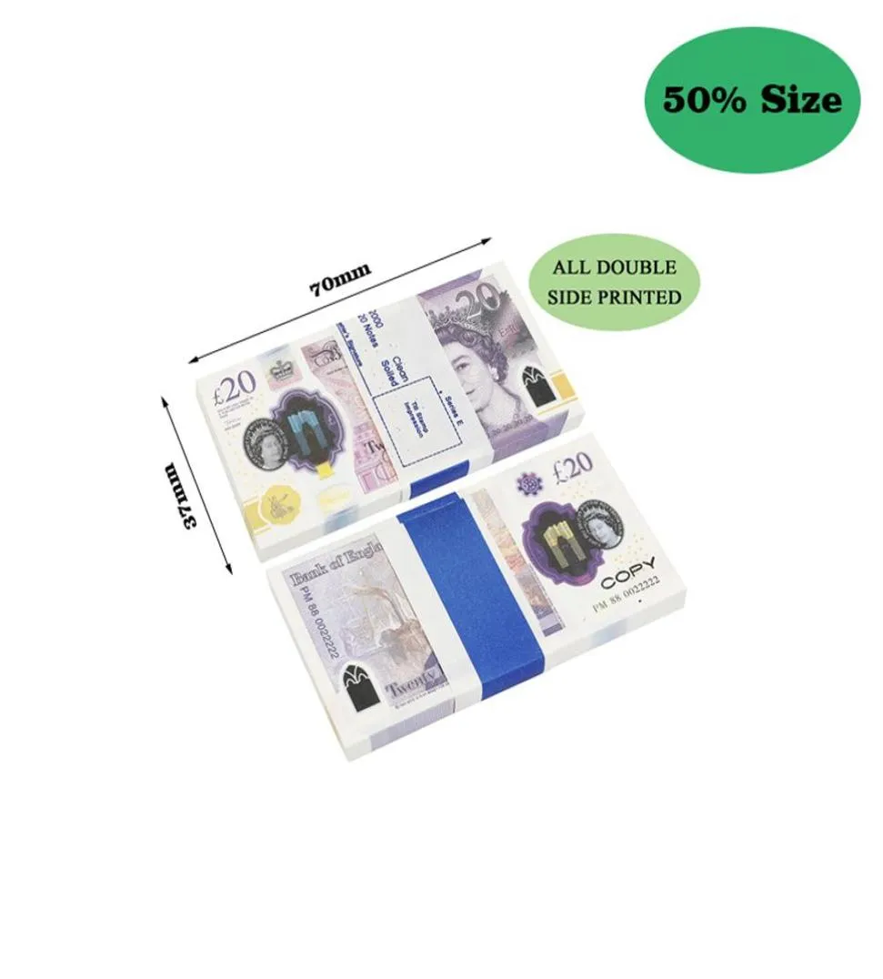 50 Maat Party Replica US Fake Money Kids speelgoed speelgoed of familiespel papier Copy UK Banknote 100pcs Pack Practice Counting Movie Prop 7416910