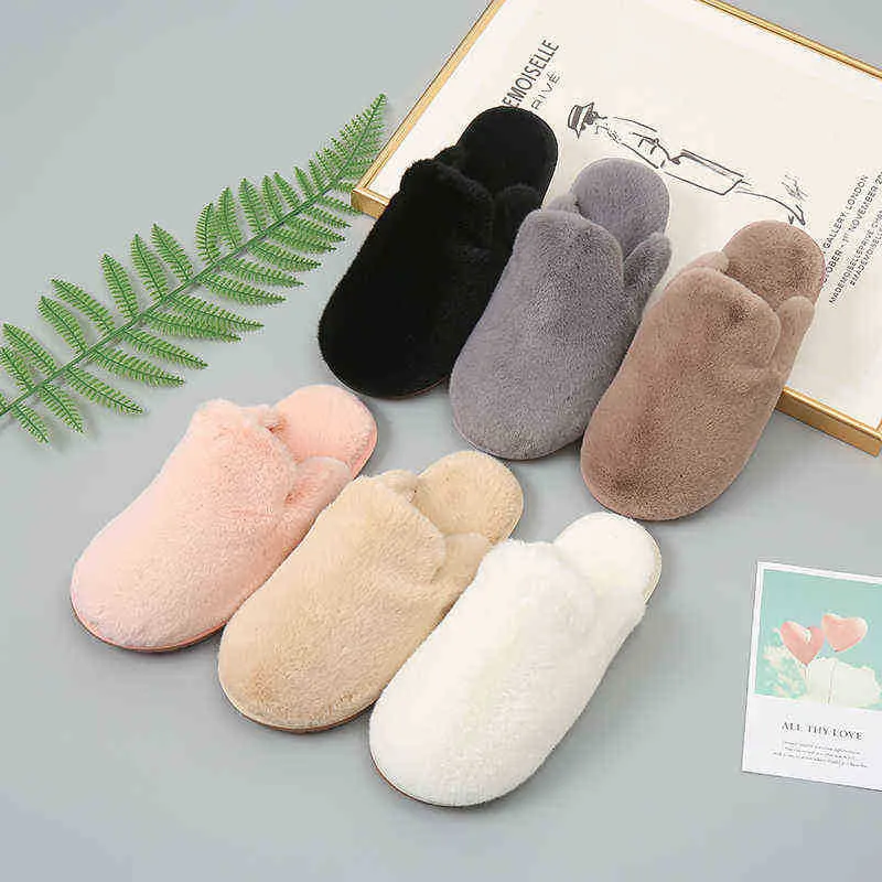 Women Winter Cotton Slippers Household Home Faux Fur Warm Sandals Men Indoor Home Anti Slip Sandals In Stock Baotou Cotton Mop J220716