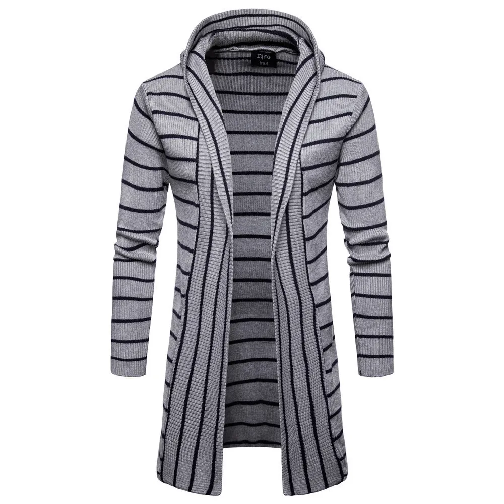 Felpe con cappuccio da uomo Maglione cardigan a righe di media lunghezza Cappotto maglione sottile da personalità da uomo Maglione da uomo autunno e inverno alla moda 221119