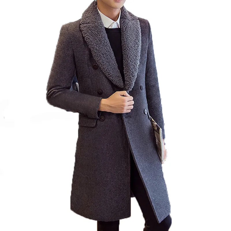 Misto Lana da Uomo Doppio Petto in Lana da Uomo Cappotto Collo in Pelliccia Giacca Invernale da Uomo Cappotti Nero Lungo Sottile Cappotto di Lana da Uomo Uomo BrandClothing WUJ1163 221119