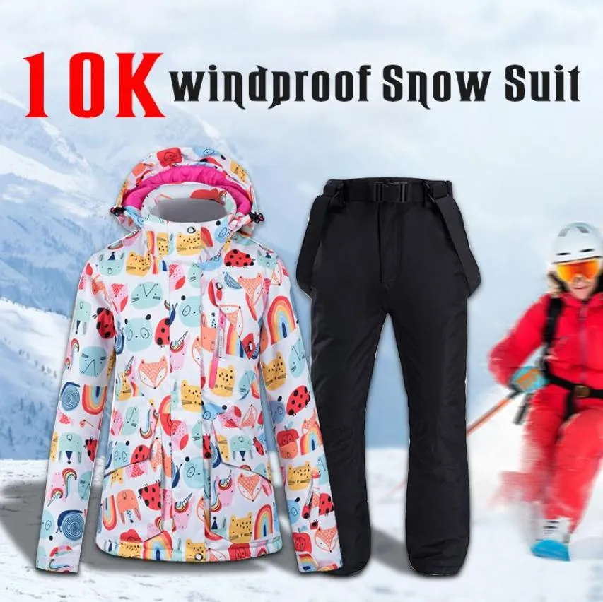 Skiing Suits 10K Waterproof Windproof Ski Jacket Pants Winter Thick Warm Snowboard Suit For Women Outdoor Sports Snow Wear Set
