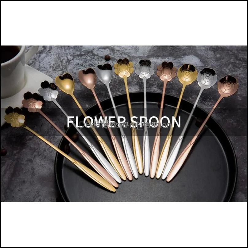 Spoons Stainless Steel Flower Heart Spoons Long Handle Cocktail Stirring Spoon Ice Cream Coffee Home Bar Flatware Tools Drop Deliver Dhmqu