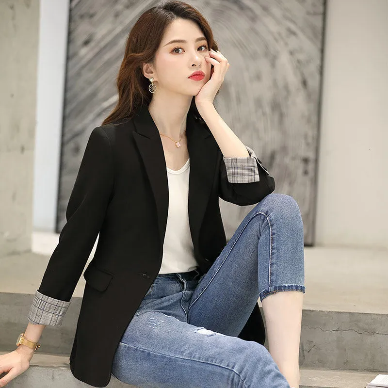 Costumes pour femmes Blazers PEONFLY Femmes Élégantes À Manches Longues Veste À Bouton Unique Casual Noir Femme Chic Bureau Dame Manteaux D'extérieur 221119