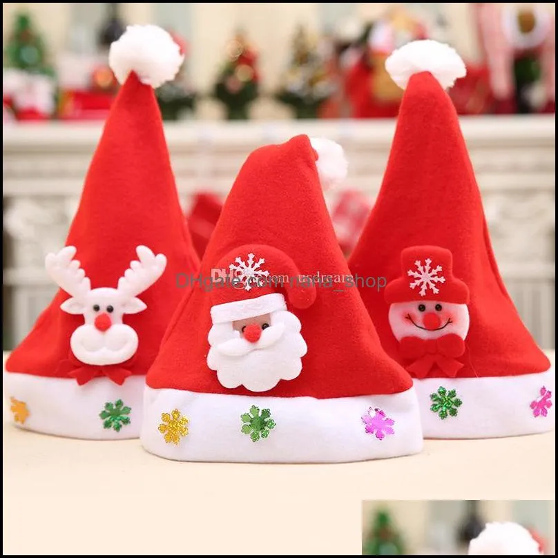 Christmas Decorations Cartoon Christmas Hat Santa Snowman Reindeer Caps Kids Decorations Festive Supplies Drop Delivery Home Garden P Dh1N3