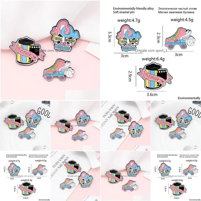 Булавки броши с винтажной ленточной пленкой броши 3pcs Set Smoking Roller Skates Эмалевые значки сплав Счастливая пара ключевая булавка джинсовая рубашка еврей dhqu3
