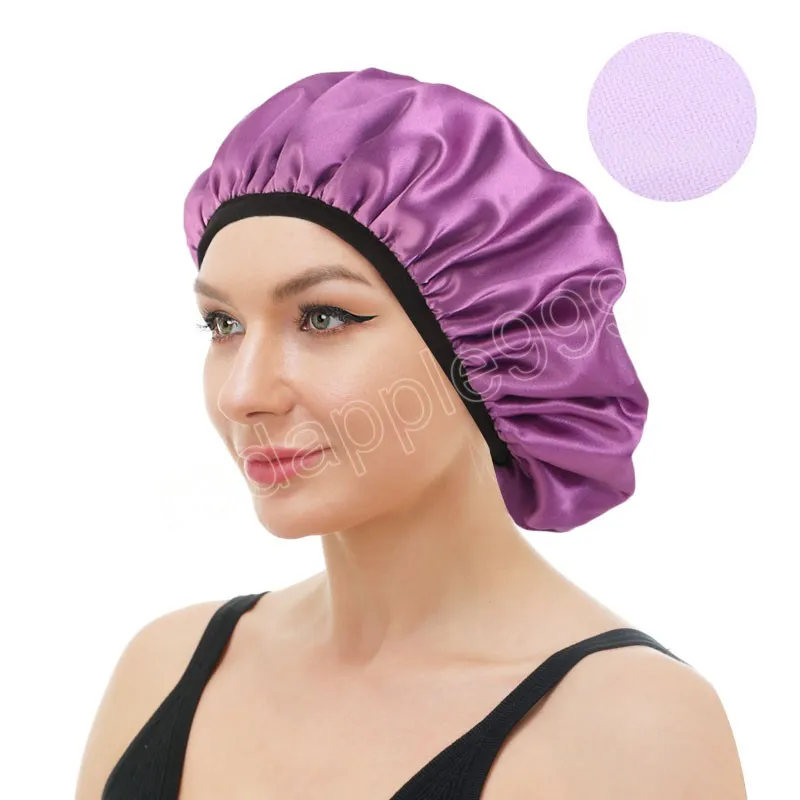 Frauen Haar Trocken Kappe Dusche Hut Terry Liner Doppel Schicht Satin Motorhaube Weiche Elastische Absorbierende Haar Handtuch Wrap Bad Zubehör