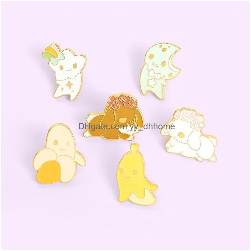 Pins Broches Mignon créatif dessin animé banane broches broches ensemble 6 pièces rose chien fruits émail peinture insignes pour filles alliage broche Denim Shir Dhdjl