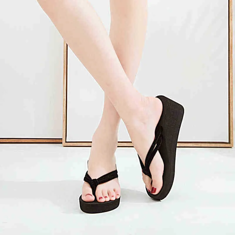 Summer Kobiety Solid Kolor Antisllip stopy Flipflops wysokie obcasy peruki plażowe sandały na zewnątrz lekkie buty J220716