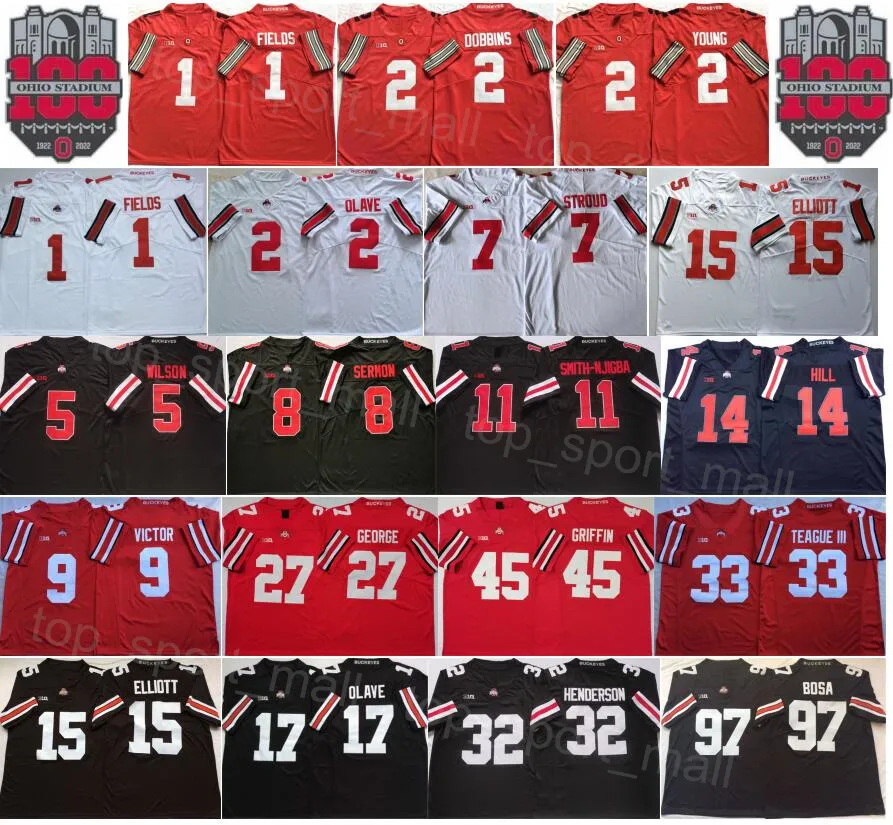 NCAA Football College Ohio State Buckeyes 8 Trey predikan Jerseys 100th 2 JK Dobbins 1 Justin Fields 2 Chase Young 9 Binjimen Victor 33 Master Teague III 17 Chris Olave