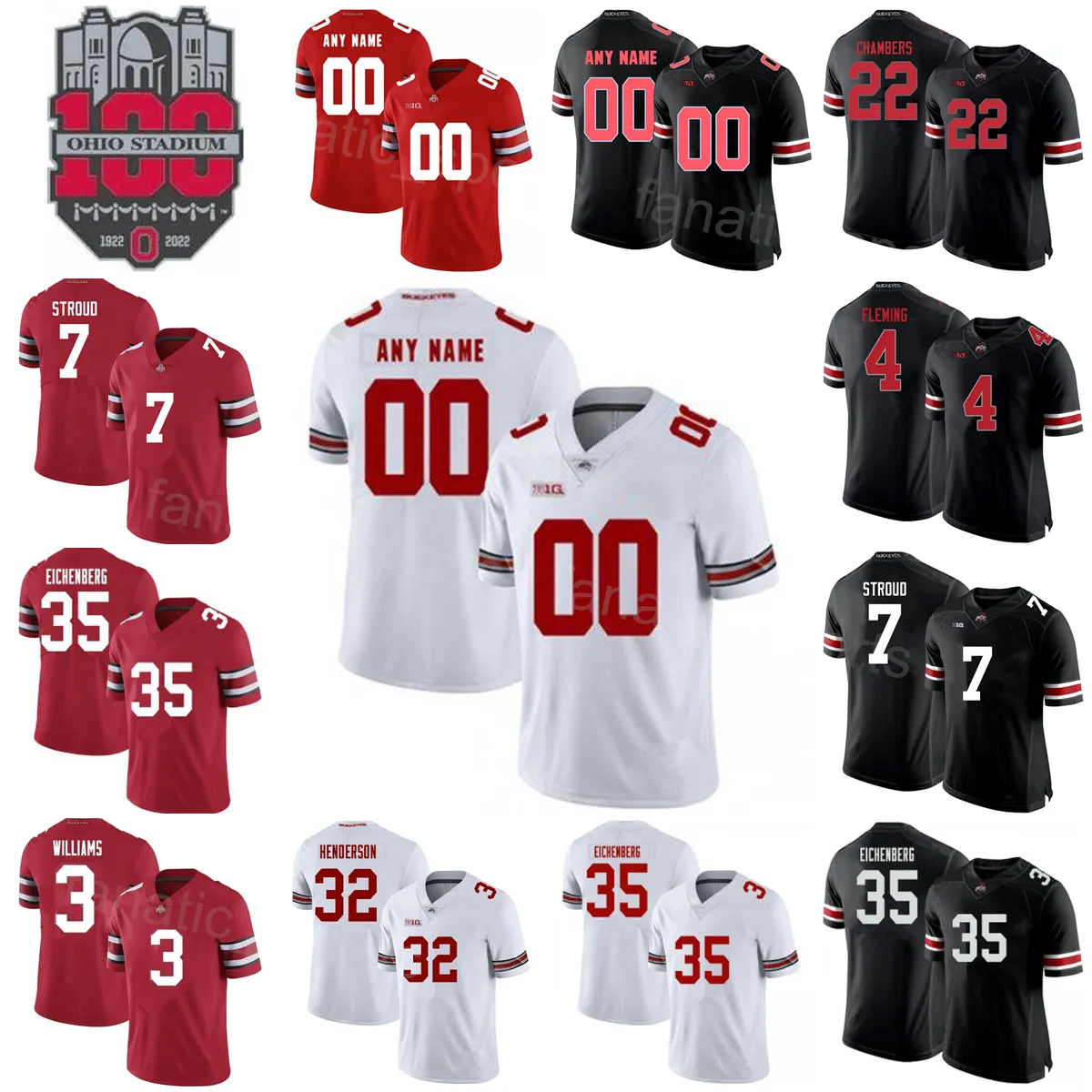 NCAA 100th Football College Ohio State Buckeyes 30 Cody Simon Jersey 35 Eichenberg 2 Chris Olave 5 Garrett Wilson 22 Steele Chambers 3 Teradja Mitchell Männer Kinder Frauen