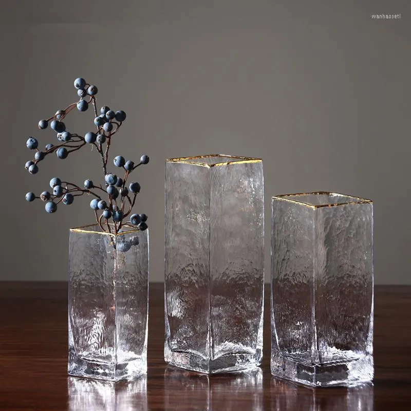 Бутылки для хранения в европейском стиле квадратная стеклянная ваза с золотоизображенным гидропонным цветочным расположением контейнер