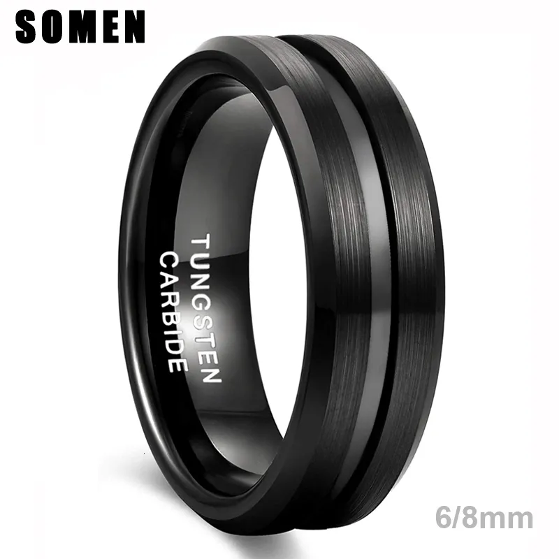 8mm Black Tungsten Carbide Men's Wedding Ring - Two Tone Brushed Finish, Comfort Fit, Size 6.5 - View #9