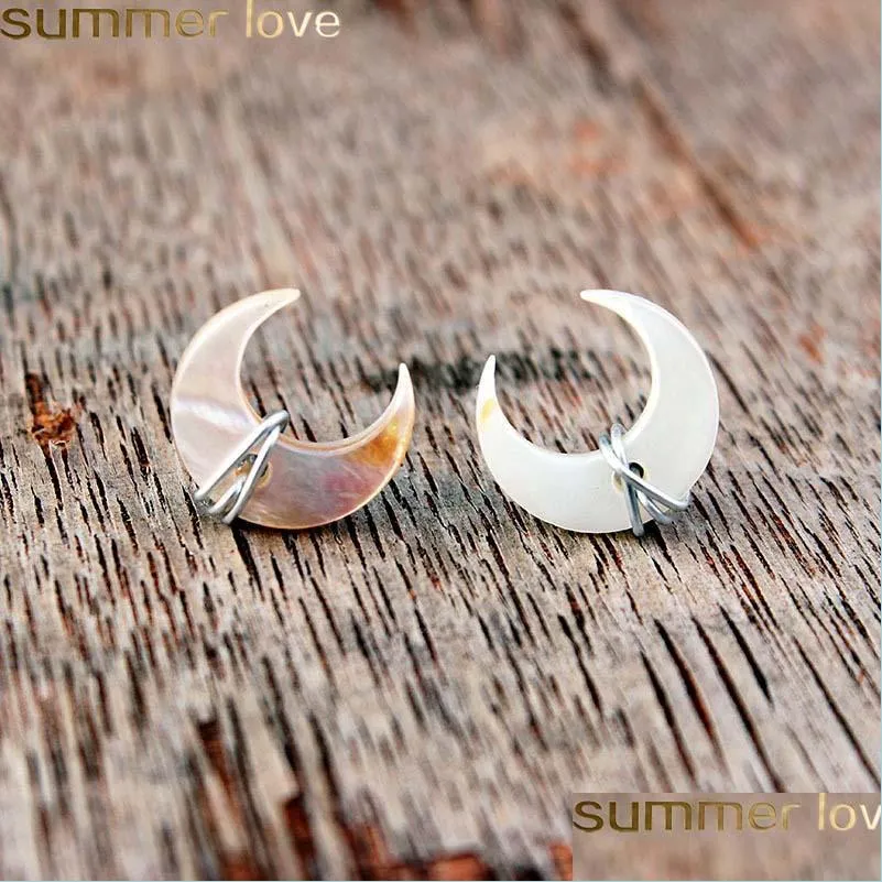 Stud Unique Design Crescent Moon Stud Boucles d'oreilles Nacre Gemstone Post En Or Sterling Sier Fil À La Main Enveloppé Oreille Mariage Dhd6L