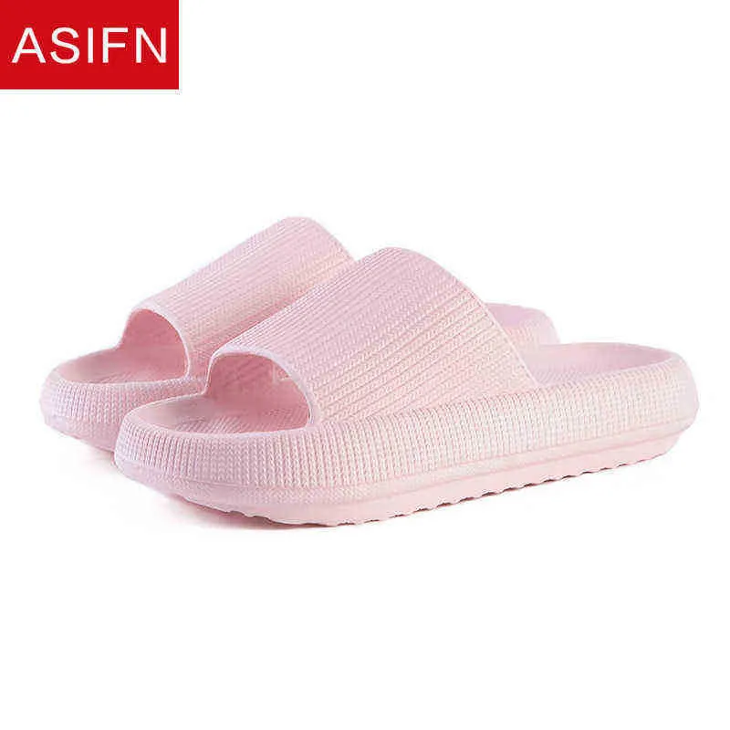 Asifn Women Thick Platform Slippers Summer Beach Eva Soft 4cm Heel Slide Sandals Men Ladies Indoor Bathroom Antislip Shoes J220716