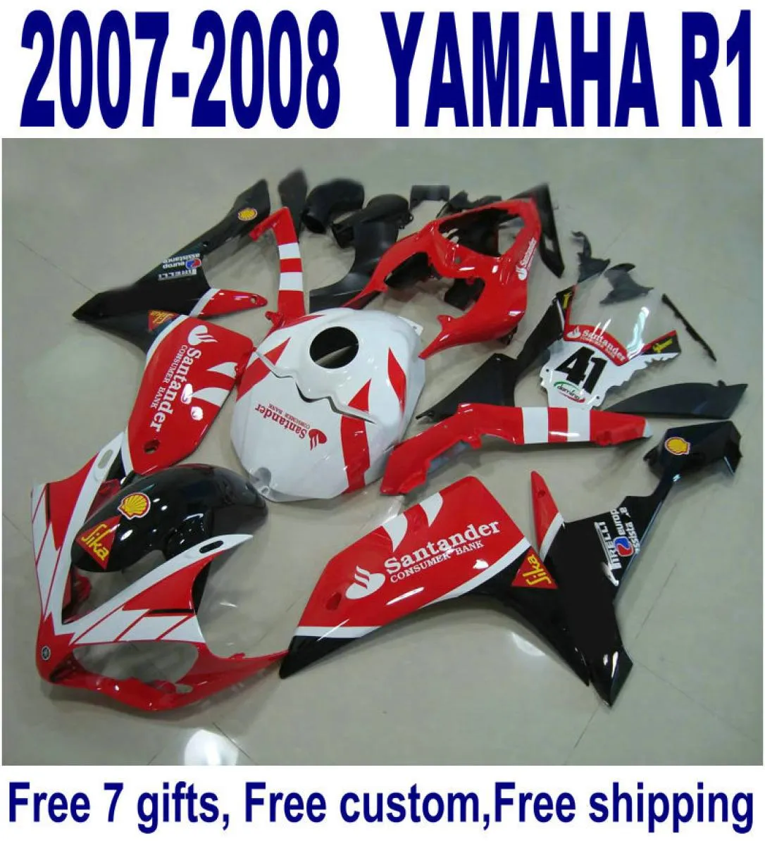 Novas carenagens para Yamaha YZF R1 2007 2008 Red Black Santander Motorcycle Kits YZFR1 07 08 ER1 7 GOSTS6666261