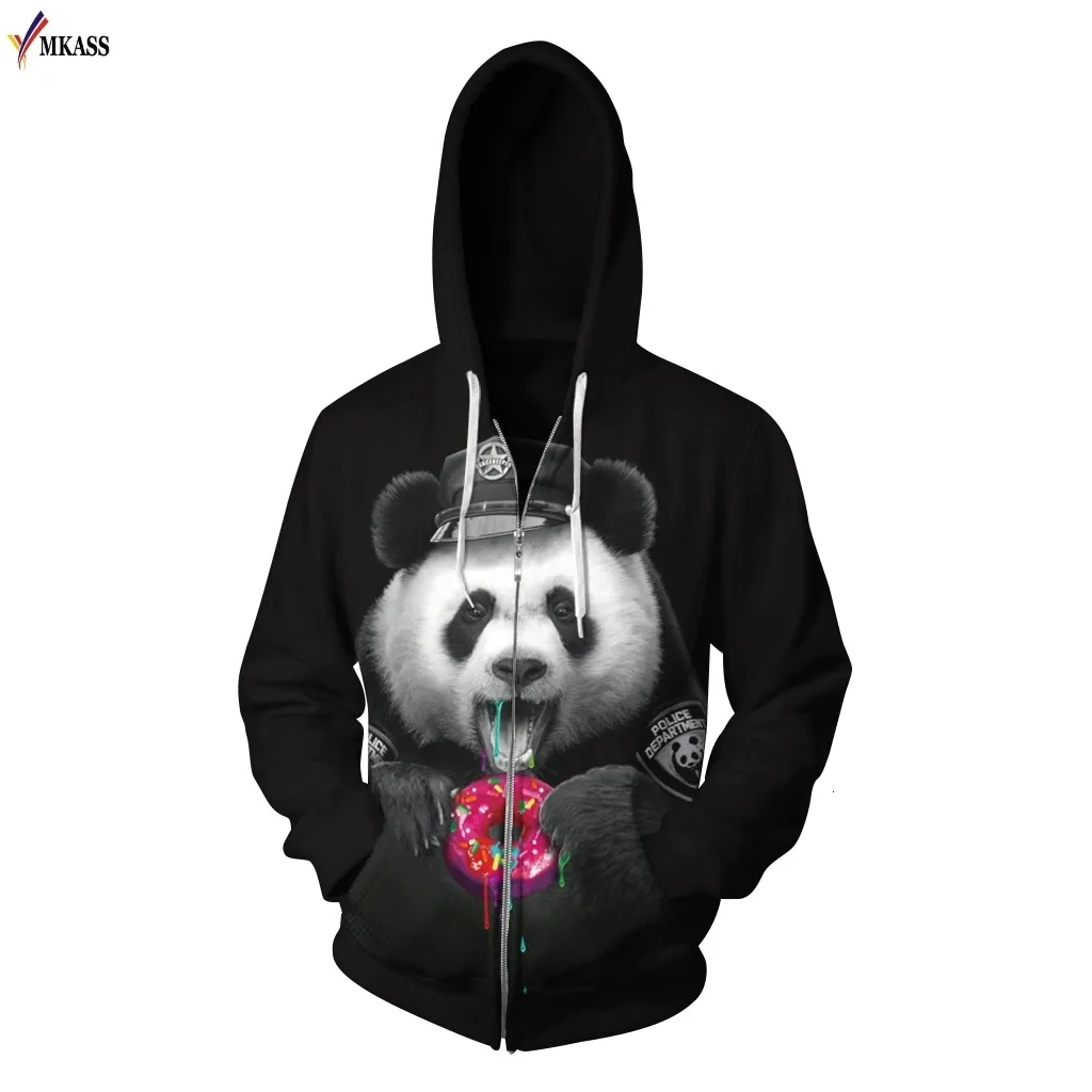 MKASS New Style Autumn Winter Fashion Plus cashmere Fleece Zipper Hoodies Men/women 3d Sweatshirts Print Panda Sweatshirts Hoody