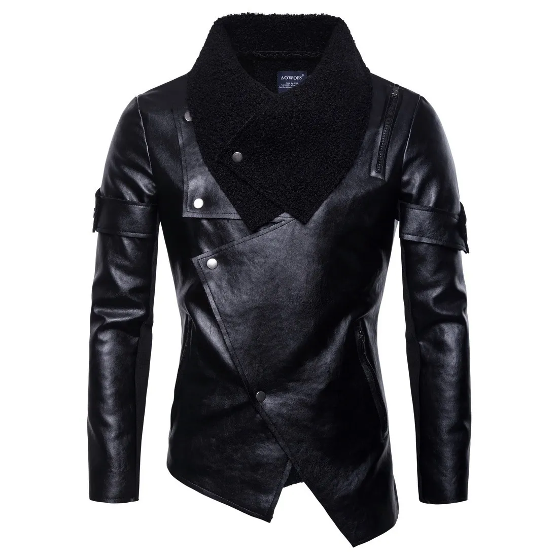 Cuero de los hombres Faux Leather Ropa de invierno tendencia abrigo de piel masculino estilo delgado coreano ropa de motocicleta cuello de piel chaqueta personalidad chaqueta de cuero irregular 221119