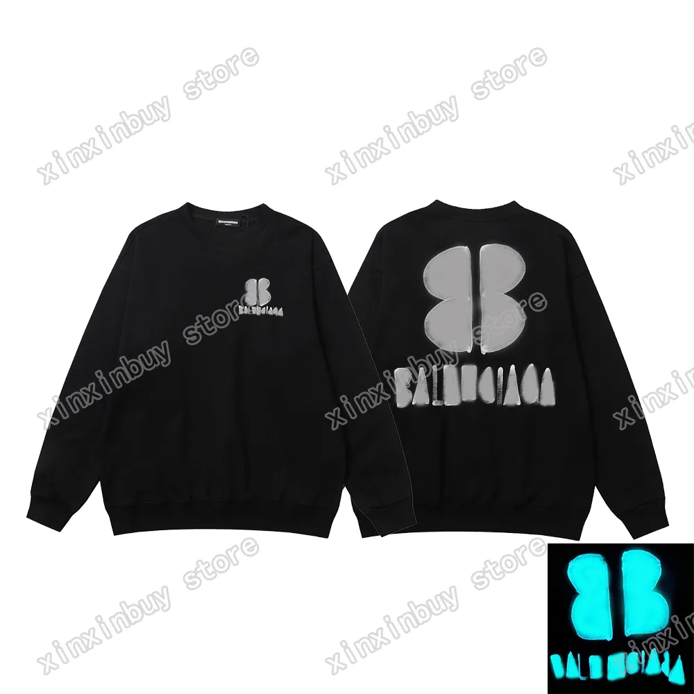 Xinxinbuy Männer Designer Hoodie Sweatshirt Paris Luminous Graffiti Buchstaben Druck Frauen Sweatshirts Schwarz Weiß XS-XL