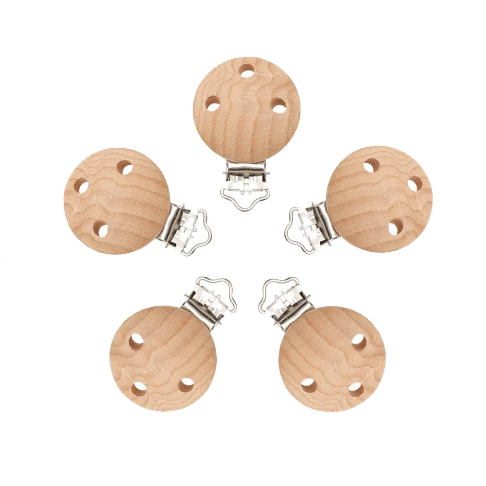 Baby Teethers Toys Mabochewing 5pcs 30mm 35mm Powerful Beech Wooden Clip Round Dummy Teething Pacifier Chain Holder Making 221119