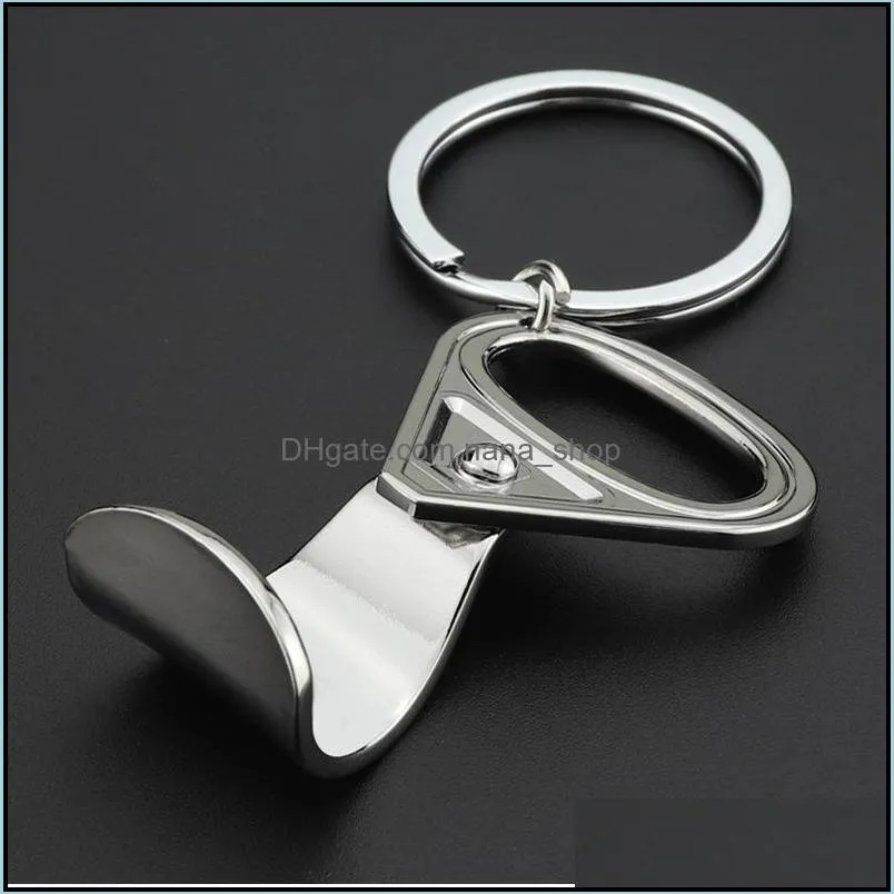 Nyckelringar Ring PL kan nyckelringar Metal Summer Beer Bottle Opener Keychain Holder h￤nger K￶k Bar Handverktyg Fashion Drop Delivery J Dhmoj