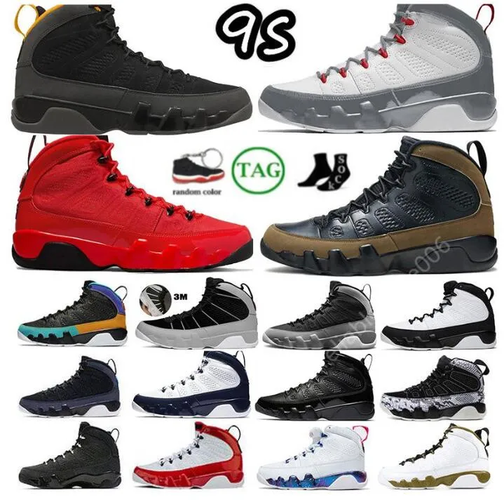 9 9s Olive Mens Basketball Shoes Particle Grey University Blue Dream It Gold Space Jam Gym Chile Fire Red Racer Blue UNC Sports Sneakers Trainers