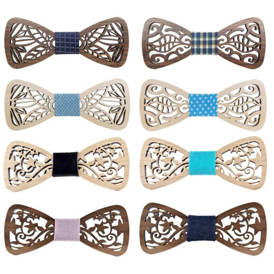 New Wood Bow Tie Mens Wooden Bow Ties Gravatas Corbatas Business Butterfly Cravat Party Ties For Men Wood283u