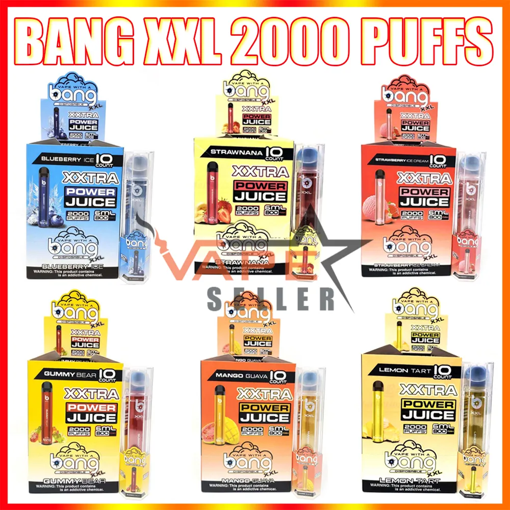Bang XXL 2000 Puffs Penable Vape Pen E Cigarette com 2% 5% 6% de força 800mAh Bateria de 6 ml de cartucho pré -enchido pode