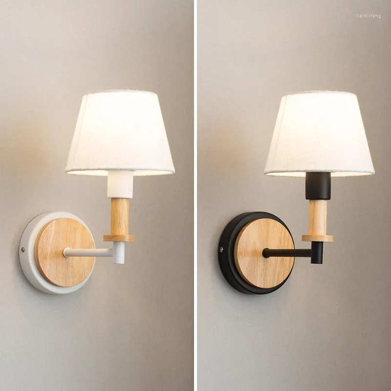 Lampada da parete in legno nordico Art Sconce per comodino Camera da letto Soggiorno Illuminazione di fondo Corridoio Luci a LED per bambini