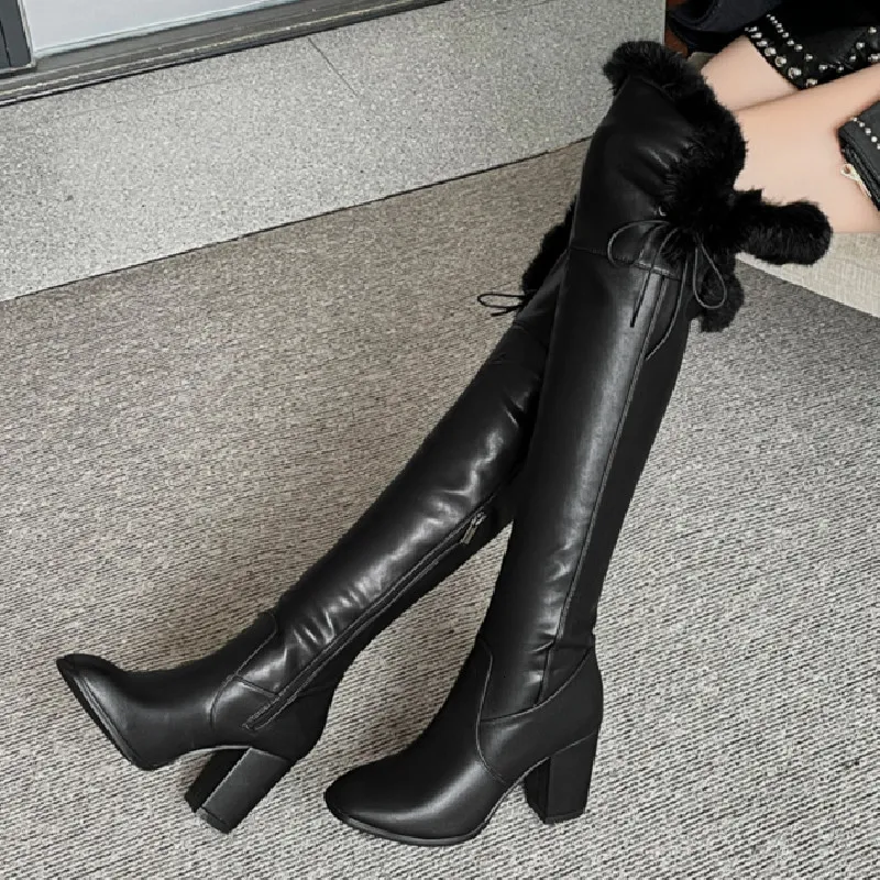 Boots High Snow Woman Shoes Waterproof Leather Over The Knee Female Fashion Fur Warm Plush Winter Long Boot Ladies 221119