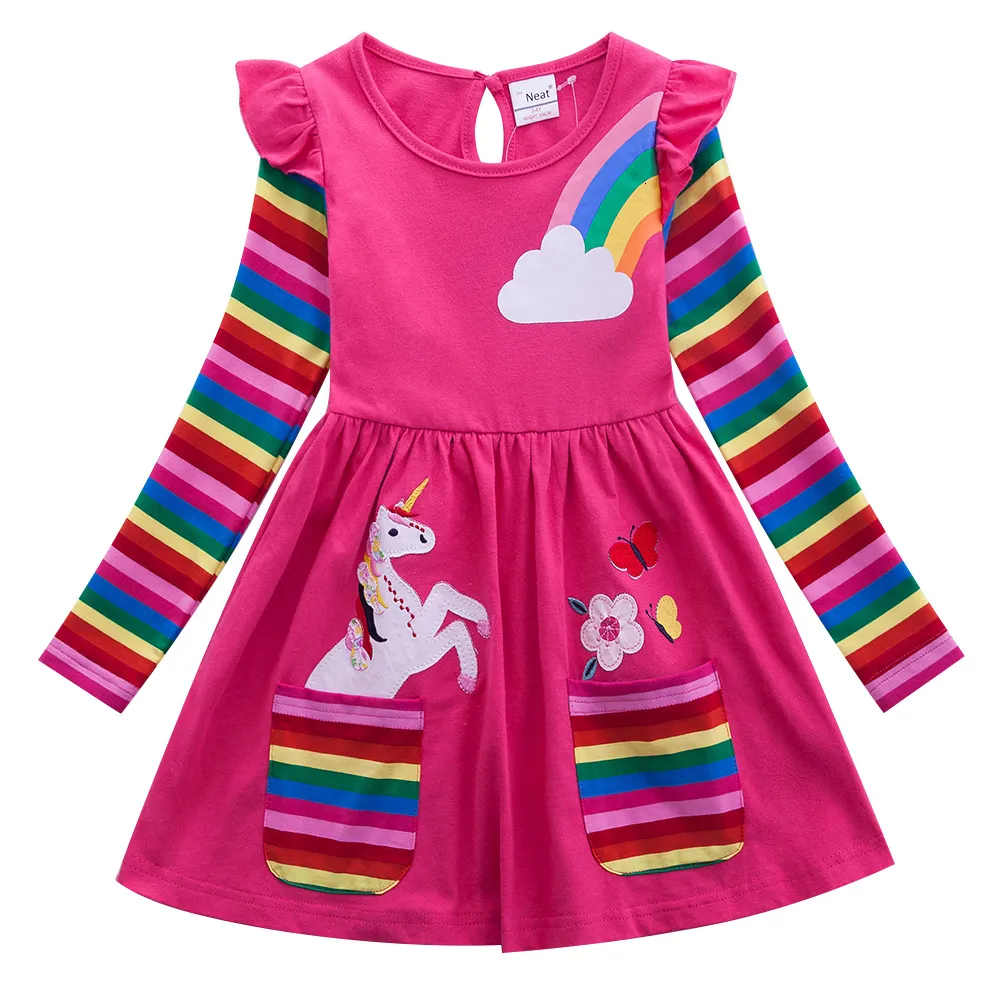 Fille s robes longues automne printemps dessin animé décontracté coton brodé s manches longues licorne 81035 221118